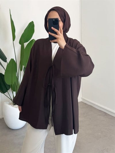 Baglama Detay Kimono - Kahverengi