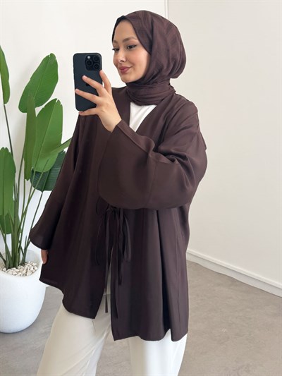 Baglama Detay Kimono - Kahverengi