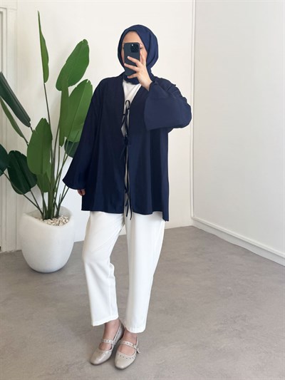Baglama Detay Kimono - Lacivert