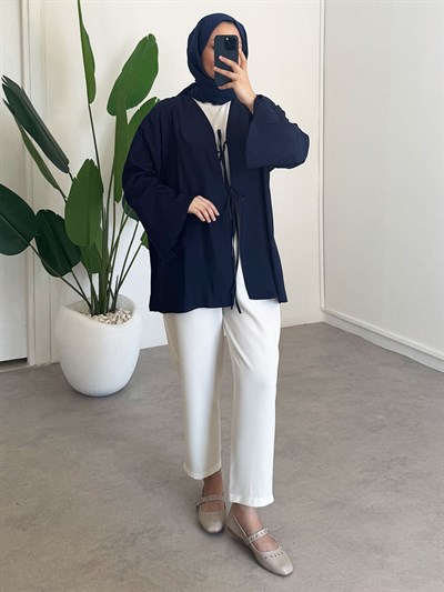 Baglama Detay Kimono - Lacivert