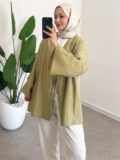 Baglama Detay Kimono - Olive