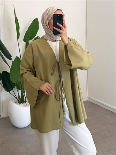 Baglama Detay Kimono - Olive