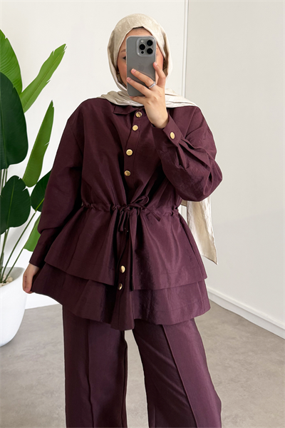 Bağlama Detaylı Takım - Bordo