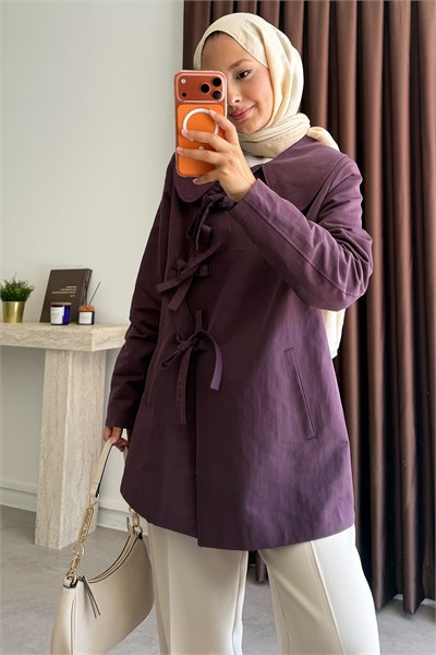 Baglama Detaylı Trençkot - Bordo