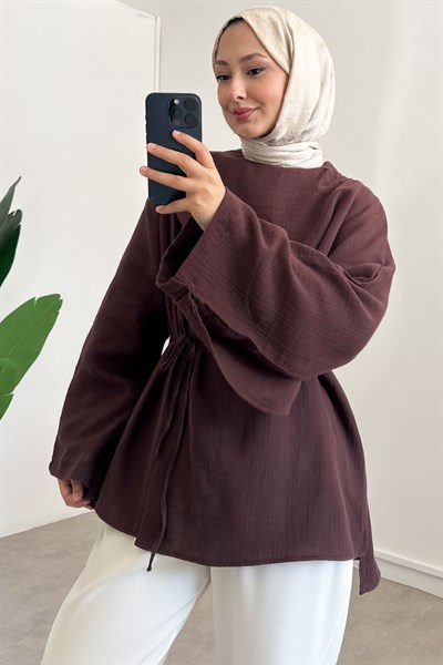 Baglama Keten Gömlek - Kahverengi