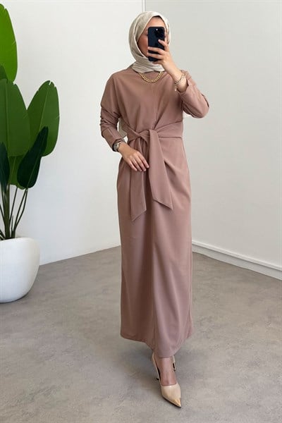 Baglamalı Detay Elbise - Vizon