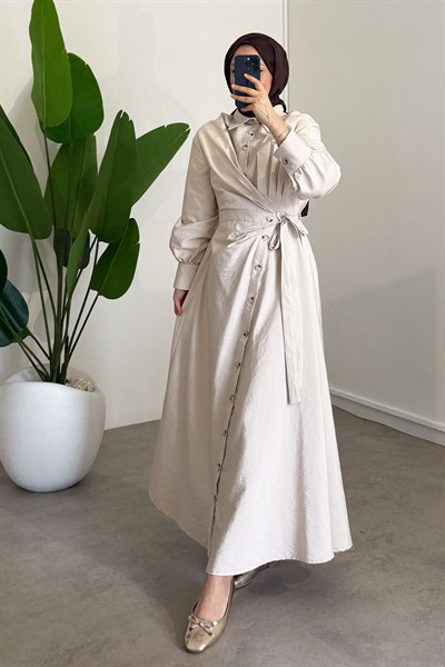 Bağlamalı Elbise - Bej