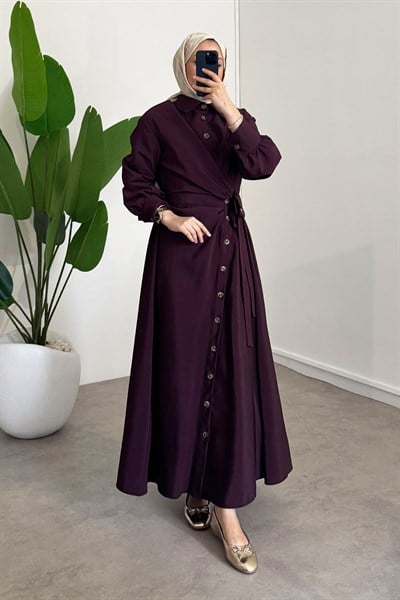 Bağlamalı Elbise - Bordo