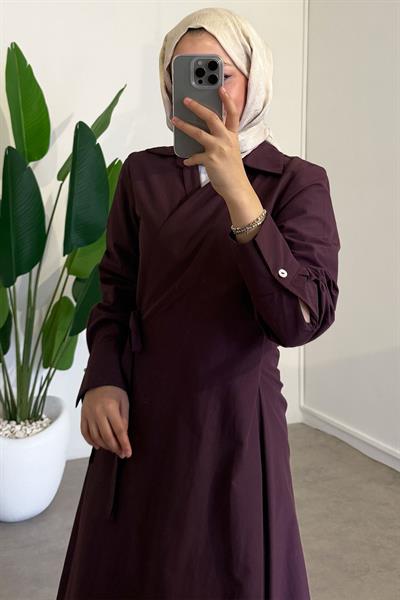 Bağlamalı Elbise - Bordo