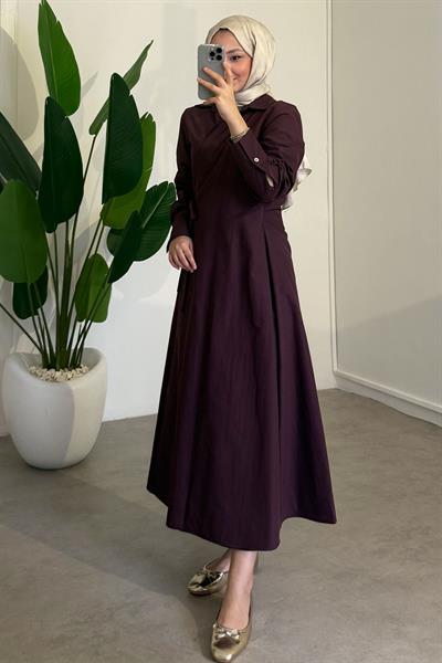 Bağlamalı Elbise - Bordo