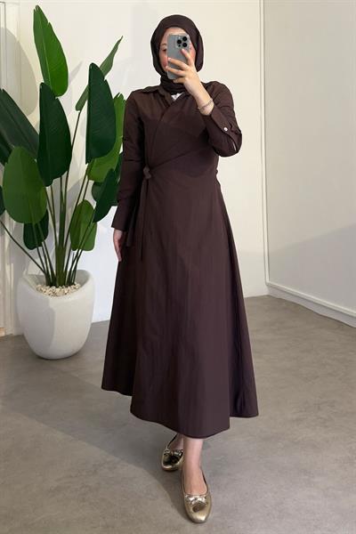 Bağlamalı Elbise - Kahverengi