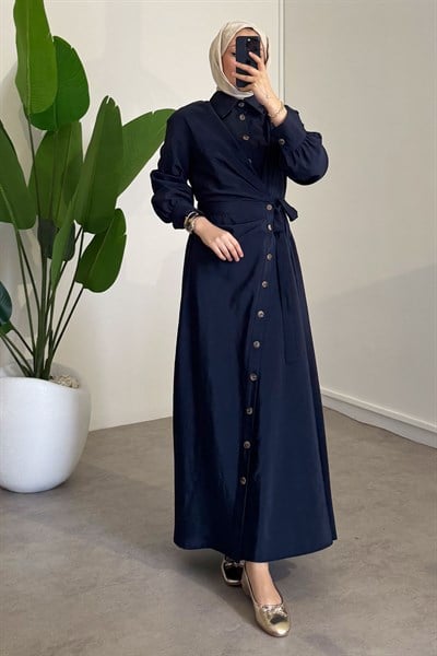 Bağlamalı Elbise - Lacivert