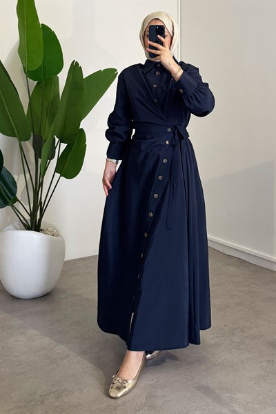 Bağlamalı Elbise - Lacivert