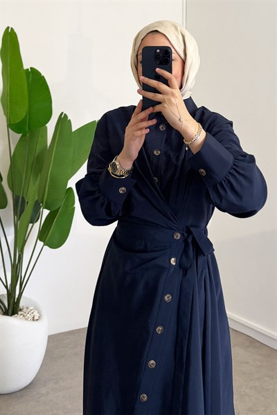 Bağlamalı Elbise - Lacivert