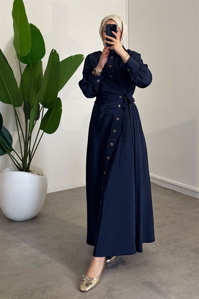 Bağlamalı Elbise - Lacivert