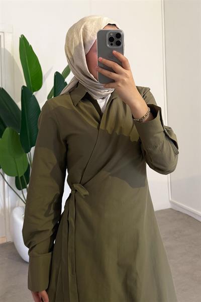 Bağlamalı Elbise - Haki Yeşil