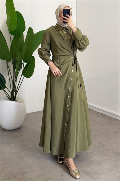 Bağlamalı Elbise - Olive