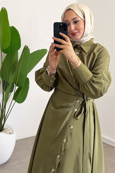 Bağlamalı Elbise - Olive