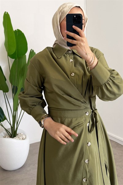Bağlamalı Elbise - Olive