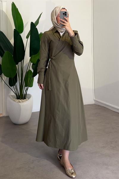 Bağlamalı Elbise - Haki Yeşil