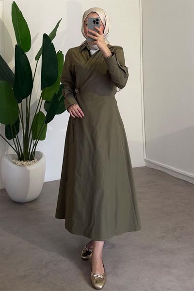 Bağlamalı Elbise - Haki Yeşil