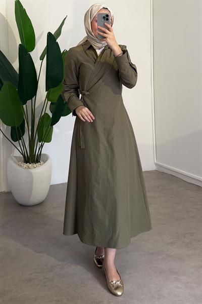 Bağlamalı Elbise - Haki Yeşil