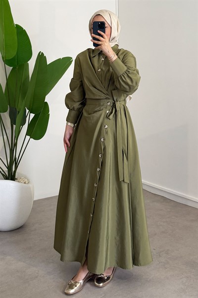 Bağlamalı Elbise - Olive