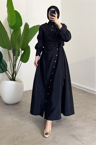 Bağlamalı Elbise - Siyah