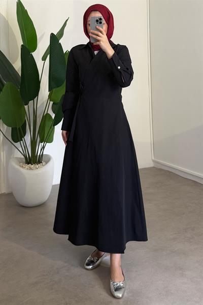 Bağlamalı Elbise - Siyah