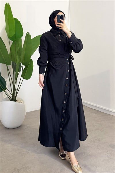 Bağlamalı Elbise - Siyah