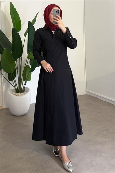 Bağlamalı Elbise - Siyah