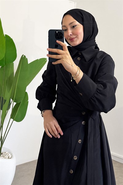 Bağlamalı Elbise - Siyah