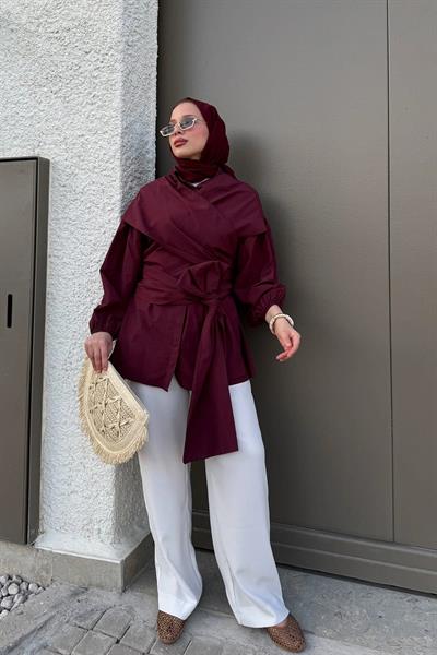 BAĞLAMALI GÖMLEK 31-2278- BORDO