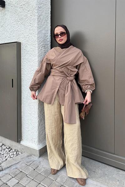 BAĞLAMALI GÖMLEK 31-2278- VİZON