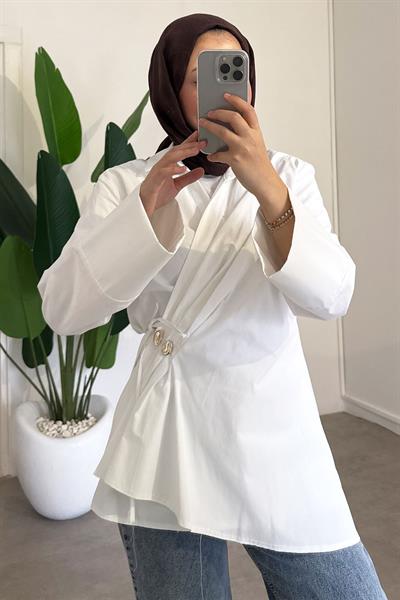 Bağlamalı Tunik - Beyaz