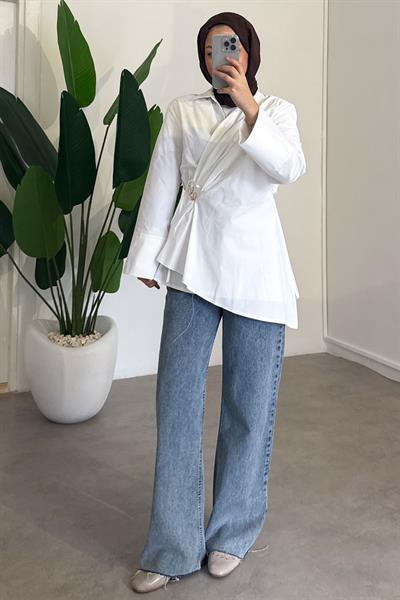 Bağlamalı Tunik - Beyaz