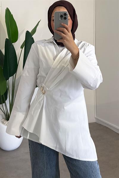 Bağlamalı Tunik - Beyaz