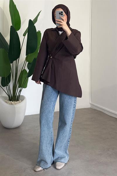 Bağlamalı Tunik - Kahverengi