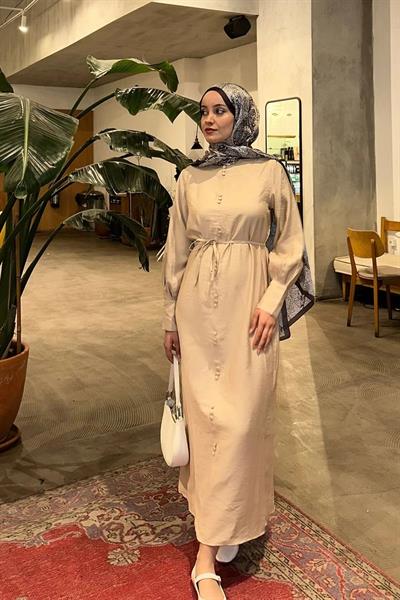 BALON KOL ELBİSE 9-15502 - BEJ