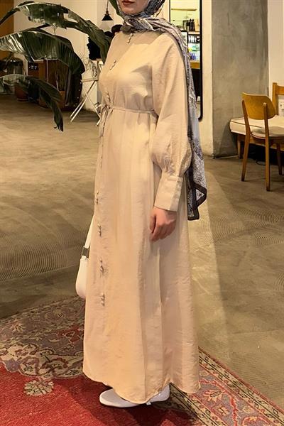 BALON KOL ELBİSE 9-15502 - BEJ