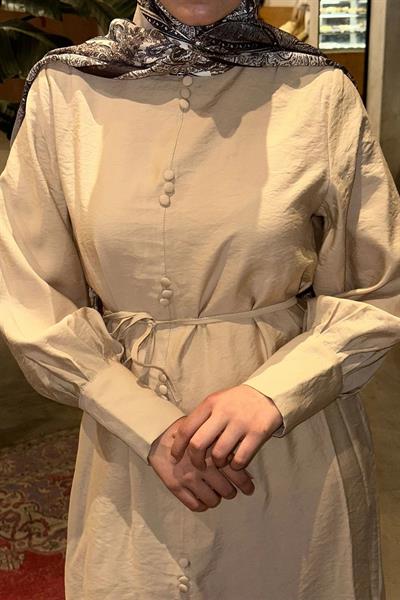 BALON KOL ELBİSE 9-15502 - BEJ