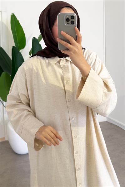 Basıc Uzun Gömlek - Bej