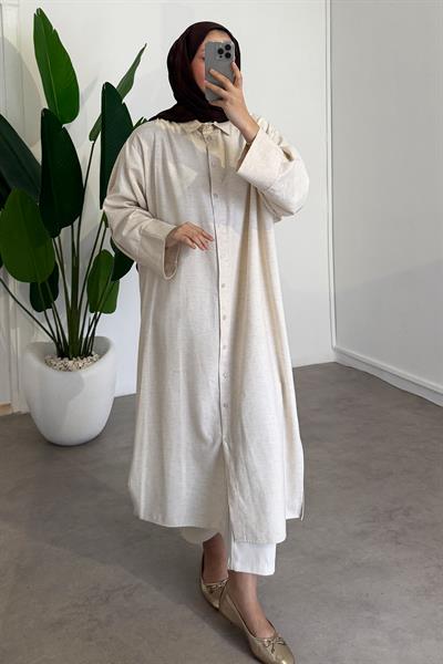 Basıc Uzun Gömlek - Bej