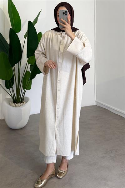 Basıc Uzun Gömlek - Bej