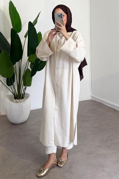 Basıc Uzun Gömlek - Bej