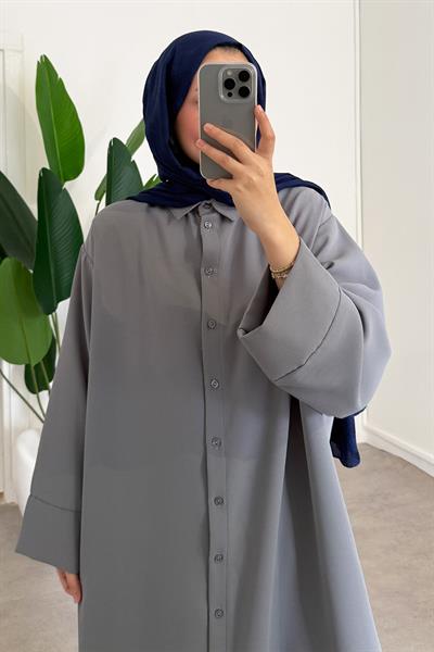 Basıc Uzun Gömlek - Grı