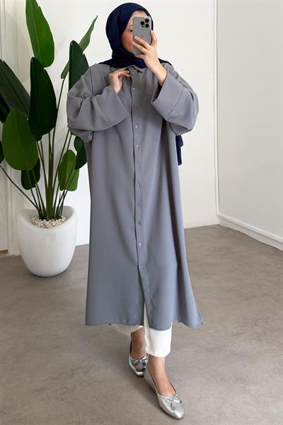 Basıc Uzun Gömlek - Grı