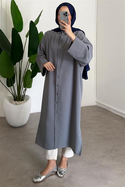 Basıc Uzun Gömlek - Grı