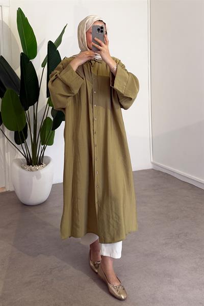 Basıc Uzun Gömlek - Haki Yeşil