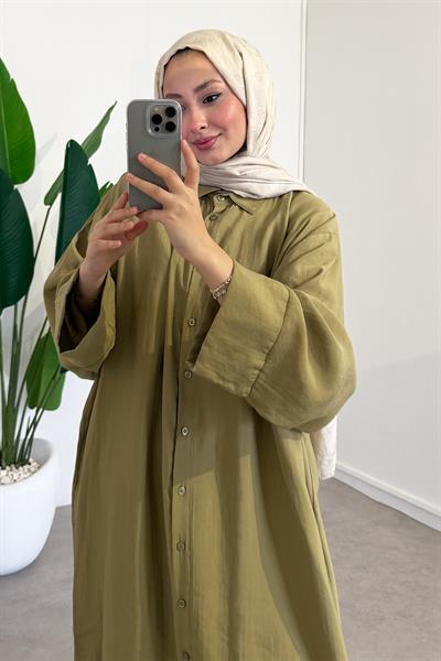 Basıc Uzun Gömlek - Haki Yeşil